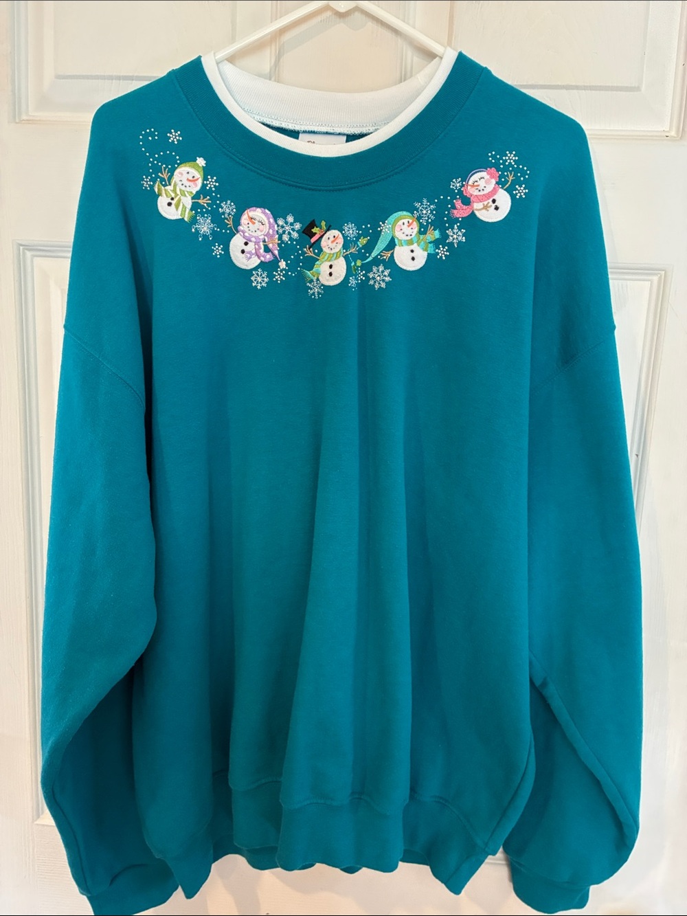 Pleasant Shade Size X-Large Teal Snowman Sweatshirt